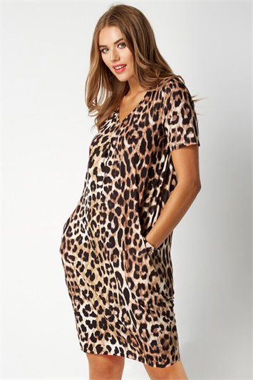 Animal Leopard Print Stretch Shift Dress 14019614