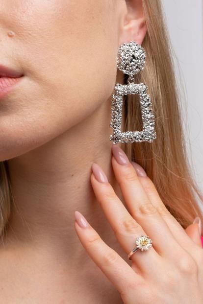 Metallic Geometric Foil Square Drop Earrings