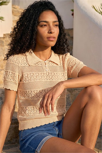 Pointelle Collar Knit Top 16336459