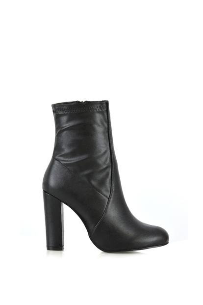 Black 'Margot' Block High Heeled Zip-Up Stretch Sock Ankle Boots