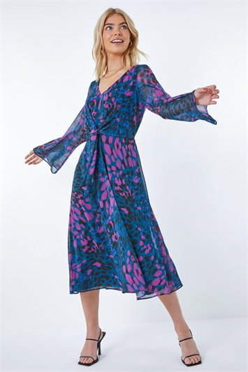 Animal Print Chiffon Knot Front Dress 14345091