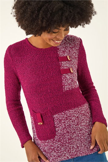 Red Textured Colour Block Knit Jumper