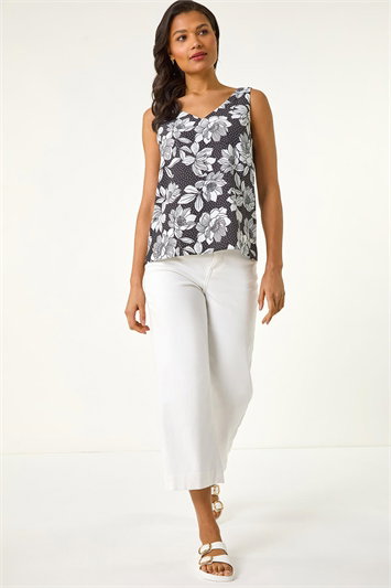 Mono Floral Print V-Neck Cami Top 20224308