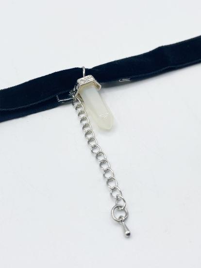 Black Black Faux Velvet Choker Necklace With Clear Stone Charm