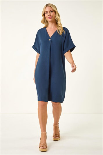 Petite One Button V-Neck Dress 14787260