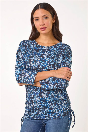Abstract Print Side Tie Ruched Top 19368060