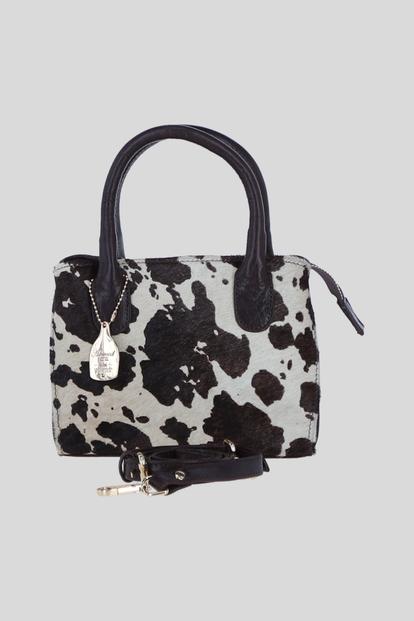 Brown Real Leather Hair-On-Hide Handbag With Detachable Crossbody Strap