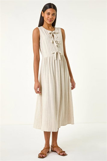 Pinstripe Bow Detail Midi Dress 14722459