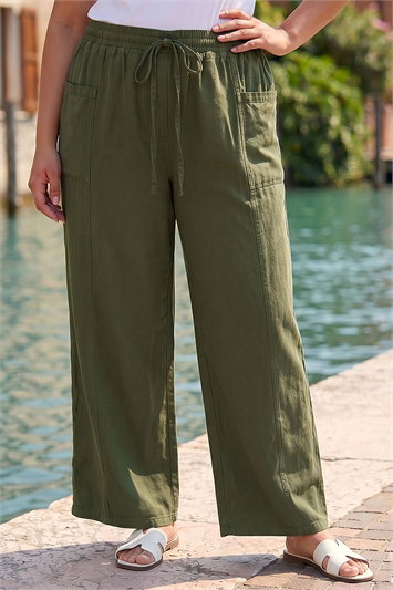 Green Curve Tie Waist Pocket Trouser