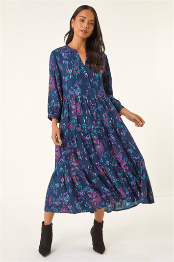 Petite Abstract Print Frill Dress 14790660