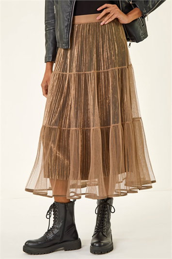Cream Pleated Velvet Overlay Skirt