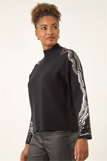 Black Wave Sleeve Knit Jumper