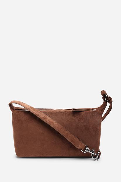 Black 'Carmela' Suede Finish Sling Handbag With Adjustable Shoulder Strap