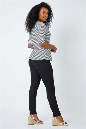 Petite Stripe Ruched V-Neck Stretch Top 19288508
