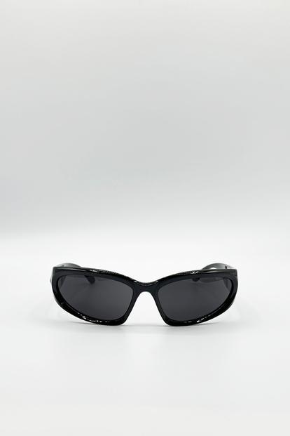 Black Racer Style Sunglasses With Black Lenses