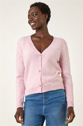 Pink Metallic Trim Knit Cardigan