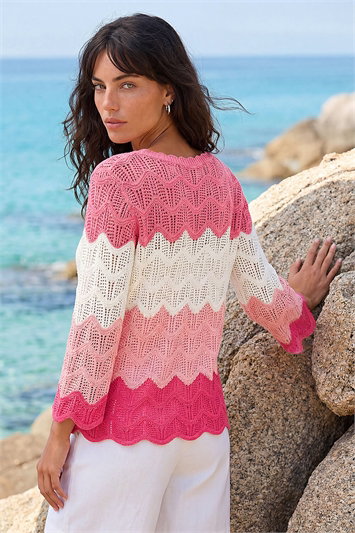 Colour Block Crochet Knit Jumper 16107972