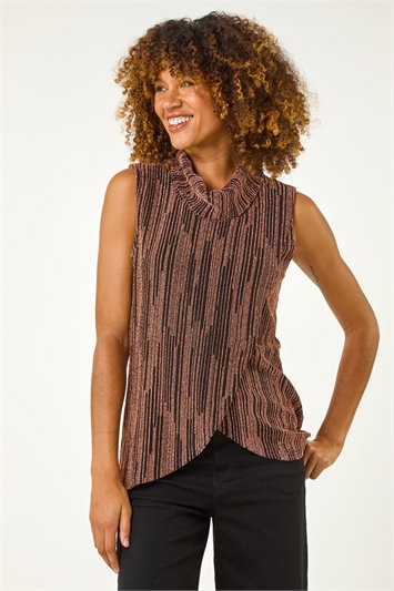 Shimmer Line Cowl Neck Tunic Top 19353713