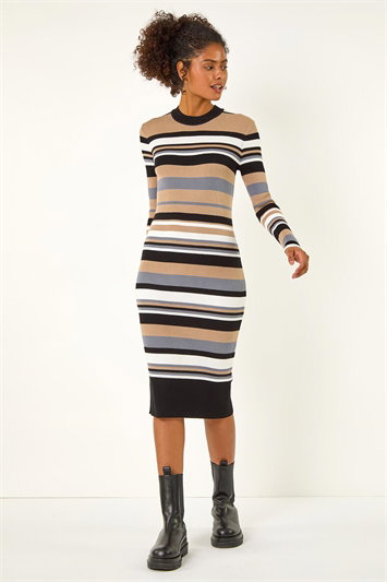 Dusk Striped Knit Bodycon Midi Dress 14597906