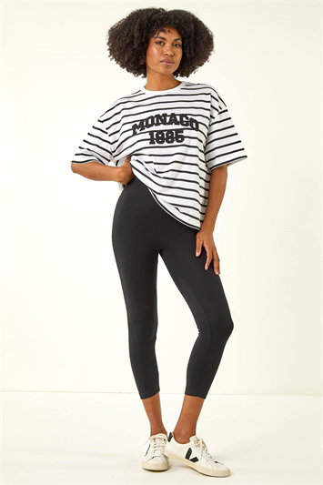 Black Elastic Waist Stretch Cropped Leggings