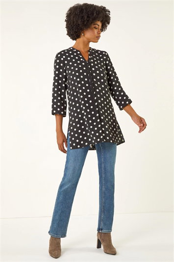 Spot Print Longline Buttoned Blouse 10217108