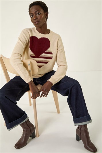 White Heart Crew Neck Knit Jumper