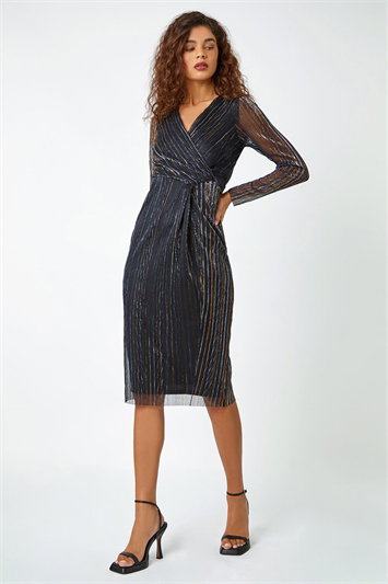 Shimmer Stripe Print Midi Wrap Dress 14282708