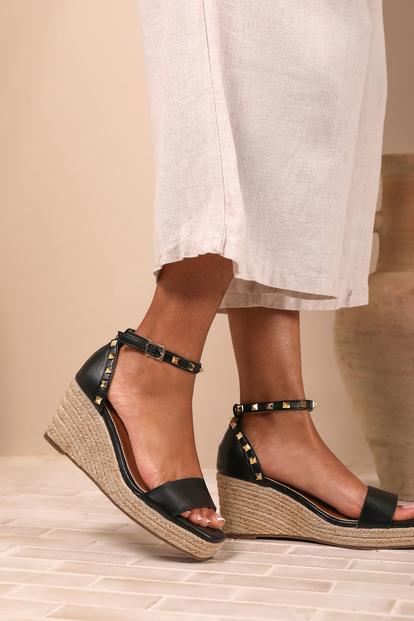Black 'Sawyer' Wide Fit Wedge Sandals Gladiator