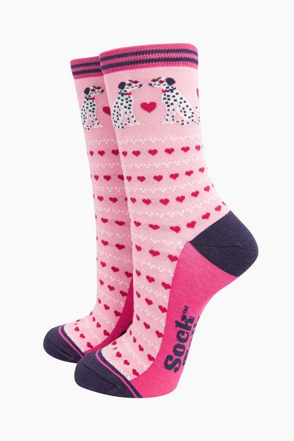 Pink Dalmatians Love Hearts Bamboo Socks - Pink
