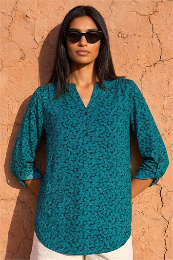 Leaf Print Button Detail Shirt 19328191