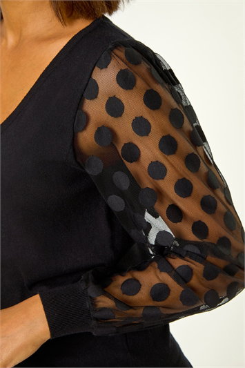 Black 2 in 1 Polka Dot Mesh Top | Roman UK