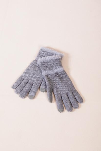 Pink Soft Knit Gloves With Plush Detail