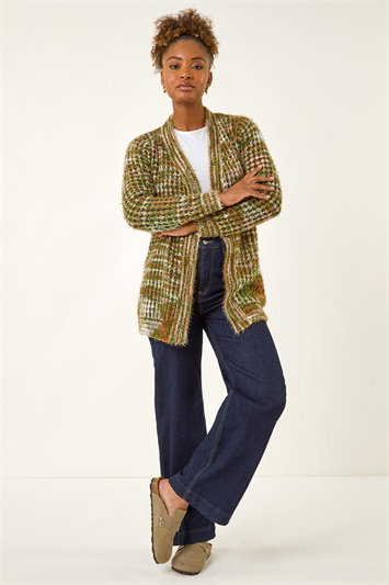 Green Space Dye Fluffy Knit Cardigan