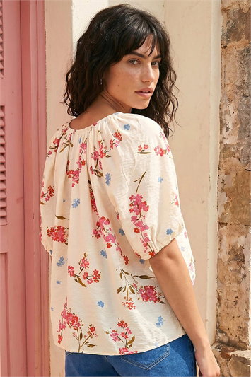 Floral Print Tie Front Top 20259038