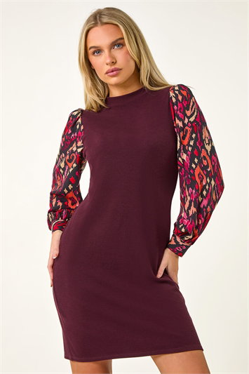 Petite Contrast Print Stretch Shift Dress 14609595
