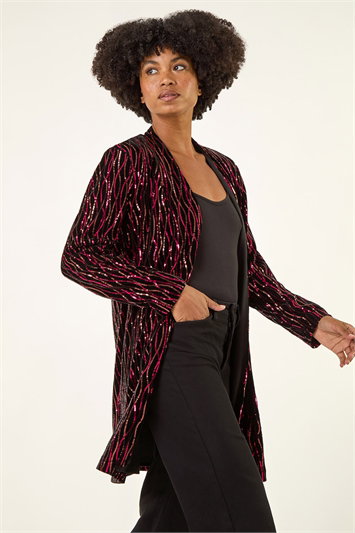 Pink Sequin Velvet Longline Jacket