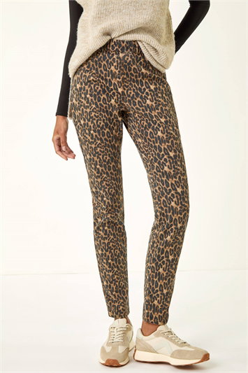 Brown Animal Print Stretch Jeggings