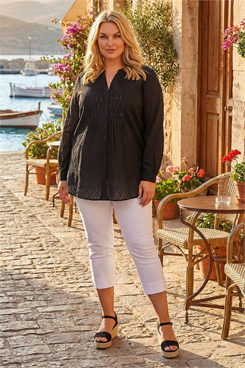 Black Curve Sequin Jacquard Blouse