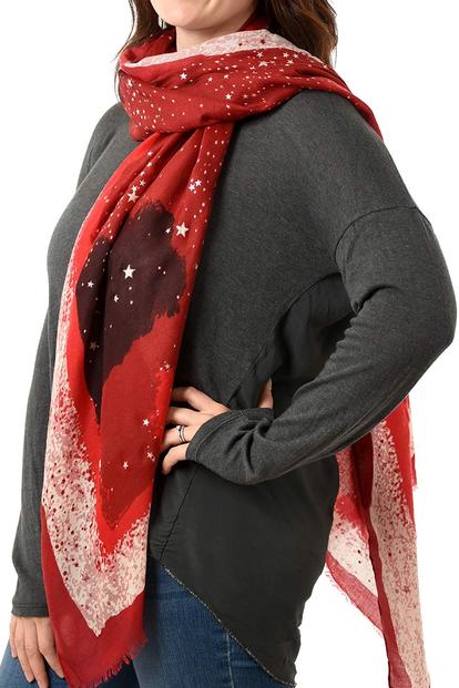 Red Star Print Lighweight Foil Scarf