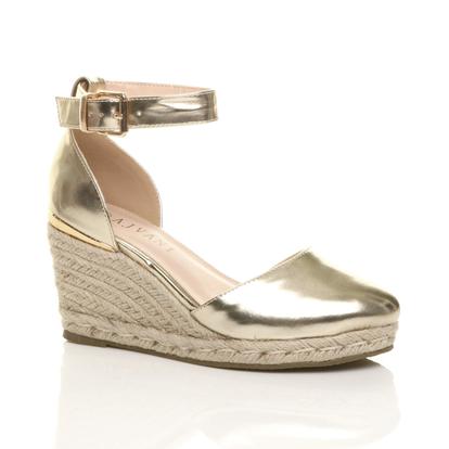 White Mid Wedge Heel Ankle Strap Espadrille Sandals