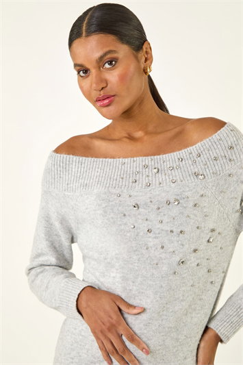 Grey Embellished Soft Knit Jumper