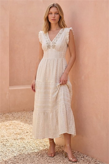 Brocade Frill V-Neck Dress 14900038