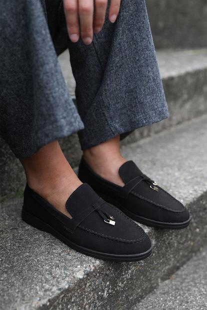 Black 'Pegasus' Slip On Trim Loafers With Accessory Detailing