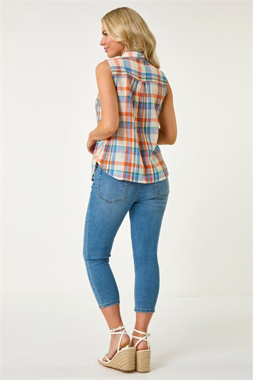 Petite Check Print Button Up Blouse 10141909