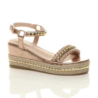 Black Mid Wedge Studded Flatform Sandals Espadrilles