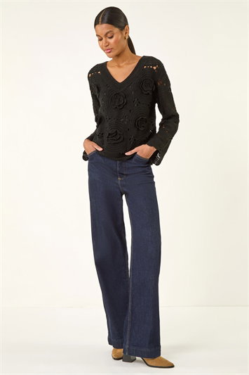 Crochet Floral Knit Jumper 16316015
