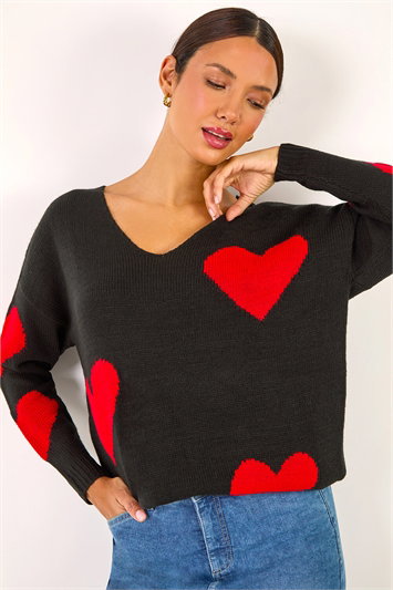V-Neck Heart Detail Knit Jumper 16136678