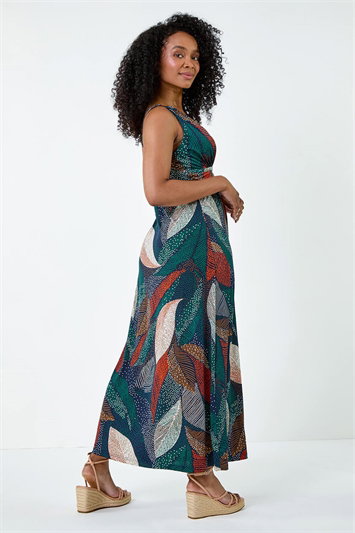 Petite Leaf Print Stretch Maxi Dress 14557564