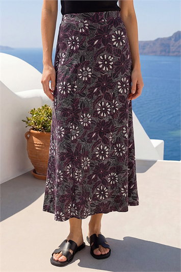 Floral Print Midi Skirt 17079608