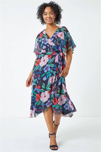 Petite Floral Chiffon Cape Wrap Dress 14365760